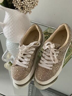 Betsey Johnson Champagne Rhinestone Lace-Up Sneakers